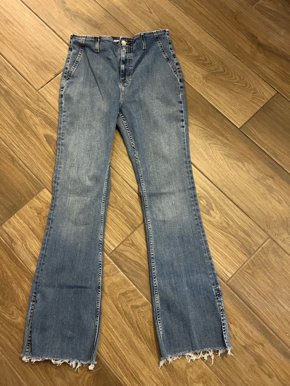 Free People Light Blue Flare Jeans with Frayed Hem